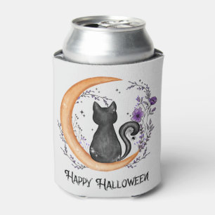 Schwarze Katze und Halbmond zu glücklichen Hallowe Dosenkühler