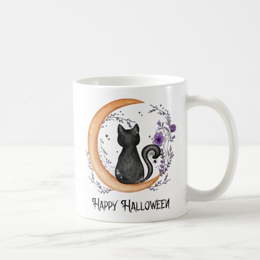 Schwarze Katze und Halbmond zu glücklichen Hallowe Kaffeetasse (Rechts)