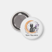 Schwarze Katze und Halbmond zu glücklichen Hallowe Magnet (Vorderseite/Rückseite)