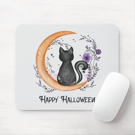 Schwarze Katze und Halbmond zu glücklichen Hallowe Mousepad (Mit Mouse)