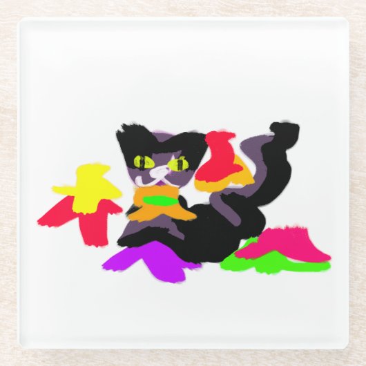 Schwarze Katze und Herbstspass Glasuntersetzer (Vorderseite)