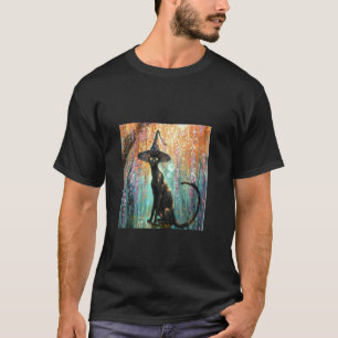 Schwarze Katze und Hexenhut Grusel-Kirschblüten-Ku T-Shirt