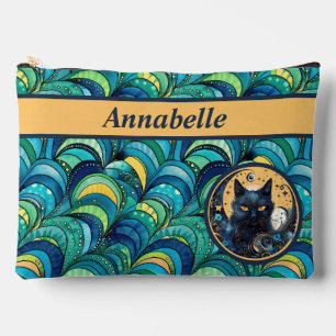 Schwarze Katze und Himmelsmond Druckzubehör Pouch Zubehörtasche