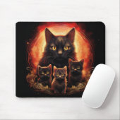 Schwarze Katze und ihre drei Kätzchen Mousepad (Mit Mouse)