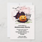 Schwarze Katze und Jack o' Lantern Halloween Einladung (Vorderseite)