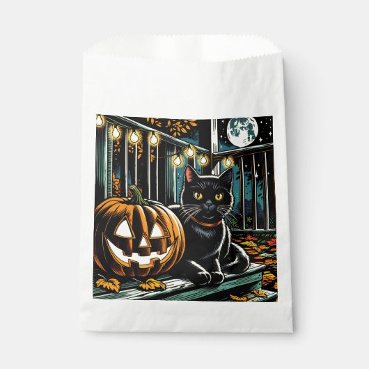 Schwarze Katze und Jack-O-Lantern Halloween Geschenktütchen (Vorderseite)
