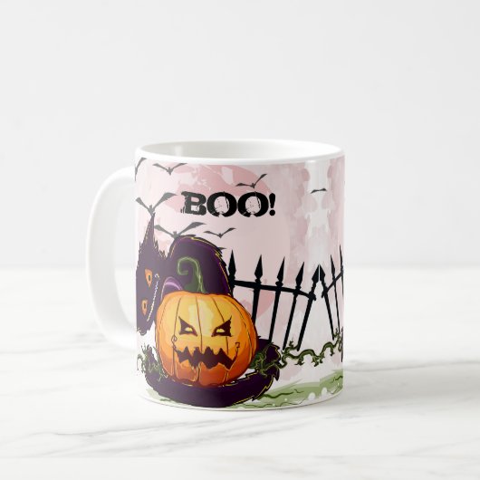 Schwarze Katze und Jack o' Lantern Halloween Kaffeetasse (Vorderseite Links)