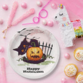 Schwarze Katze und Jack o' Lantern Halloween Pappteller (Party)