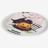 Schwarze Katze und Jack o' Lantern Halloween Pappteller (Schrägansicht)