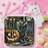 Schwarze Katze und Jack-O-Lantern Halloween Pappteller (Party)