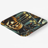 Schwarze Katze und Jack-O-Lantern Halloween Pappteller (Gewinkelt)