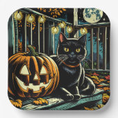 Schwarze Katze und Jack-O-Lantern Halloween Pappteller (Vorderseite)