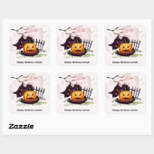 Schwarze Katze und Jack o' Lantern Halloween Quadratischer Aufkleber (Blatt)