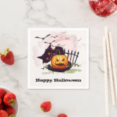 Schwarze Katze und Jack o' Lantern Halloween Serviette (Beispiel)