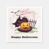 Schwarze Katze und Jack o' Lantern Halloween Serviette (Vorderseite)