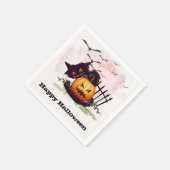 Schwarze Katze und Jack o' Lantern Halloween Serviette (Ecke)