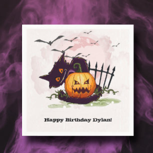 Schwarze Katze und Jack o' Lantern Halloween Serviette
