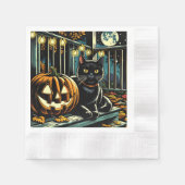 Schwarze Katze und Jack-O-Lantern Halloween Serviette (Vorderseite)