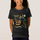 Schwarze Katze und Jack-O-Lantern Halloween T-Shirt (Vorderseite)