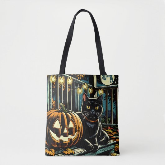 Schwarze Katze und Jack-O-Lantern Halloween Tasche (Vorderseite)