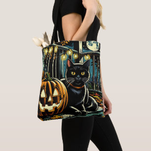 Schwarze Katze und Jack-O-Lantern Halloween Tasche