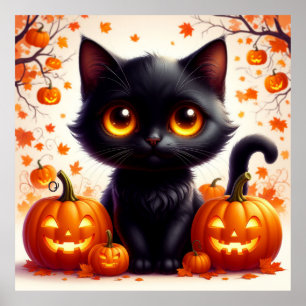 Schwarze Katze und Jack O Lantern Herbst-Display � Poster