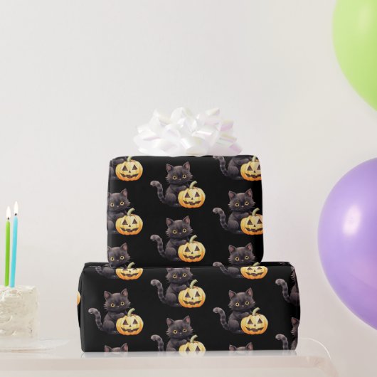 Schwarze Katze und Jack-O' Lantern Pattern Hallowe Geschenkpapier (Partygeschenke)
