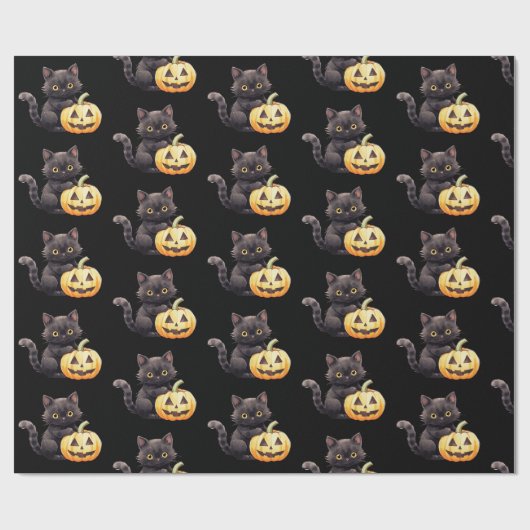 Schwarze Katze und Jack-O' Lantern Pattern Hallowe Geschenkpapier (Flach)