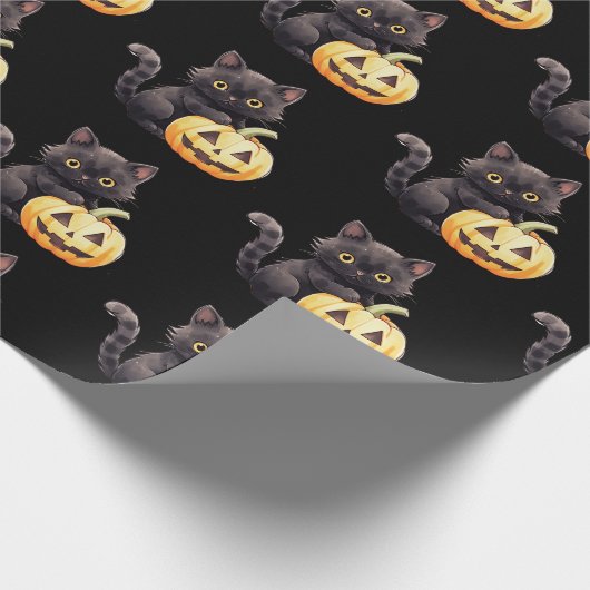 Schwarze Katze und Jack-O' Lantern Pattern Hallowe Geschenkpapier (Ecke)