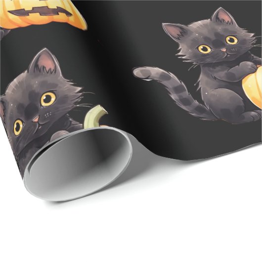 Schwarze Katze und Jack-O' Lantern Pattern Hallowe Geschenkpapier (Rolleneckpunkt)