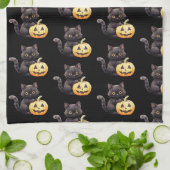 Schwarze Katze und Jack-O' Lantern Pattern Hallowe Geschirrtuch (Gefaltet)