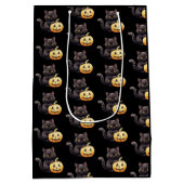 Schwarze Katze und Jack-O' Lantern Pattern Hallowe Mittlere Geschenktüte (Rückseite)