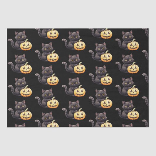 Schwarze Katze und Jack-O' Lantern Pattern Hallowe Seidenpapier (Vorderseite)