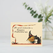 Schwarze Katze und Jack-o-Lantern Postkarte (Stehend Vorderseite)