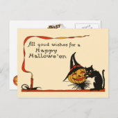 Schwarze Katze und Jack-o-Lantern Postkarte (Vorne/Hinten)