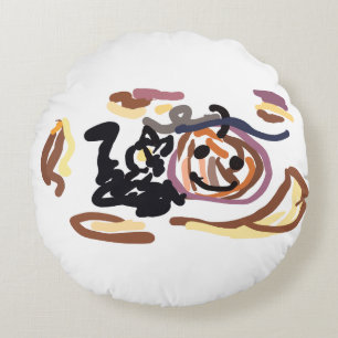 Schwarze Katze und Jack O Lantern Smile Latte Rundes Kissen