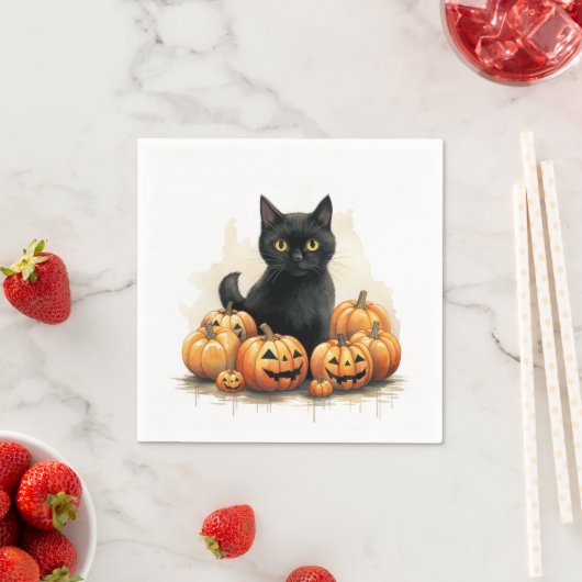 Schwarze Katze und Jack-O-Lanterns Serviette (Beispiel)