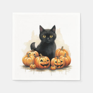 Schwarze Katze und Jack-O-Lanterns Serviette