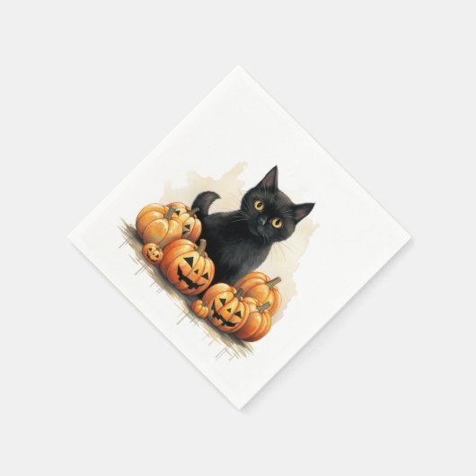 Schwarze Katze und Jack-O-Lanterns Serviette (Ecke)