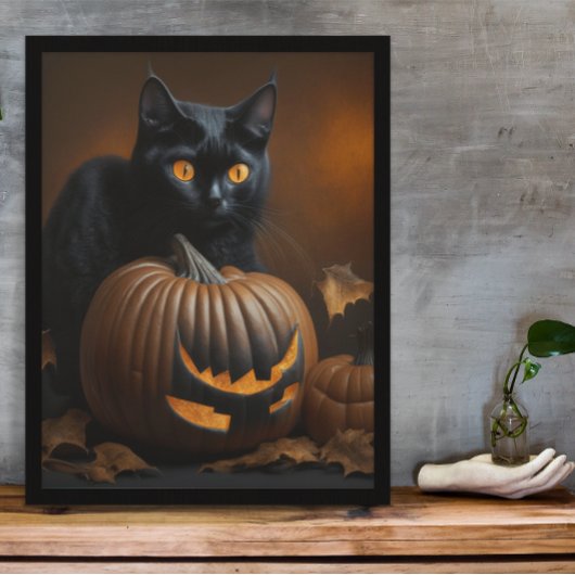 Schwarze Katze und Jack-O-Laterne Poster