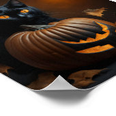 Schwarze Katze und Jack-O-Laterne Poster (Ecke)