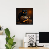 Schwarze Katze und Jack-O-Laterne Poster (Heimbüro)
