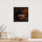 Schwarze Katze und Jack-O-Laterne Poster (Küche)