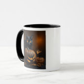 Schwarze Katze und Jack-O-Laterne Tasse (Vorderseite Links)