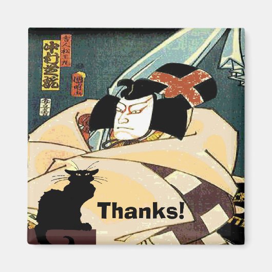 Schwarze Katze und japanischer Mann Magnet (Vorne)