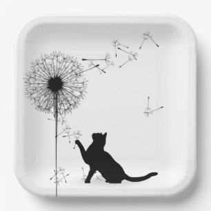 Schwarze Katze und Kronen Pappteller