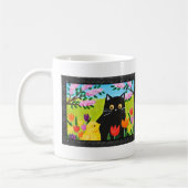 Schwarze Katze und Küken Süßes Volkskunst-Geschenk Kaffeetasse (Links)