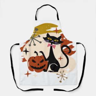 Schwarze Katze und Kürbis Atomic Retro Halloween Schürze
