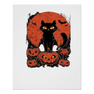 Schwarze Katze und Kürbis � Gruselige Halloween-Ma Poster