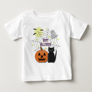 Schwarze Katze und Kürbis Halloween nicht gruselig Baby T-shirt